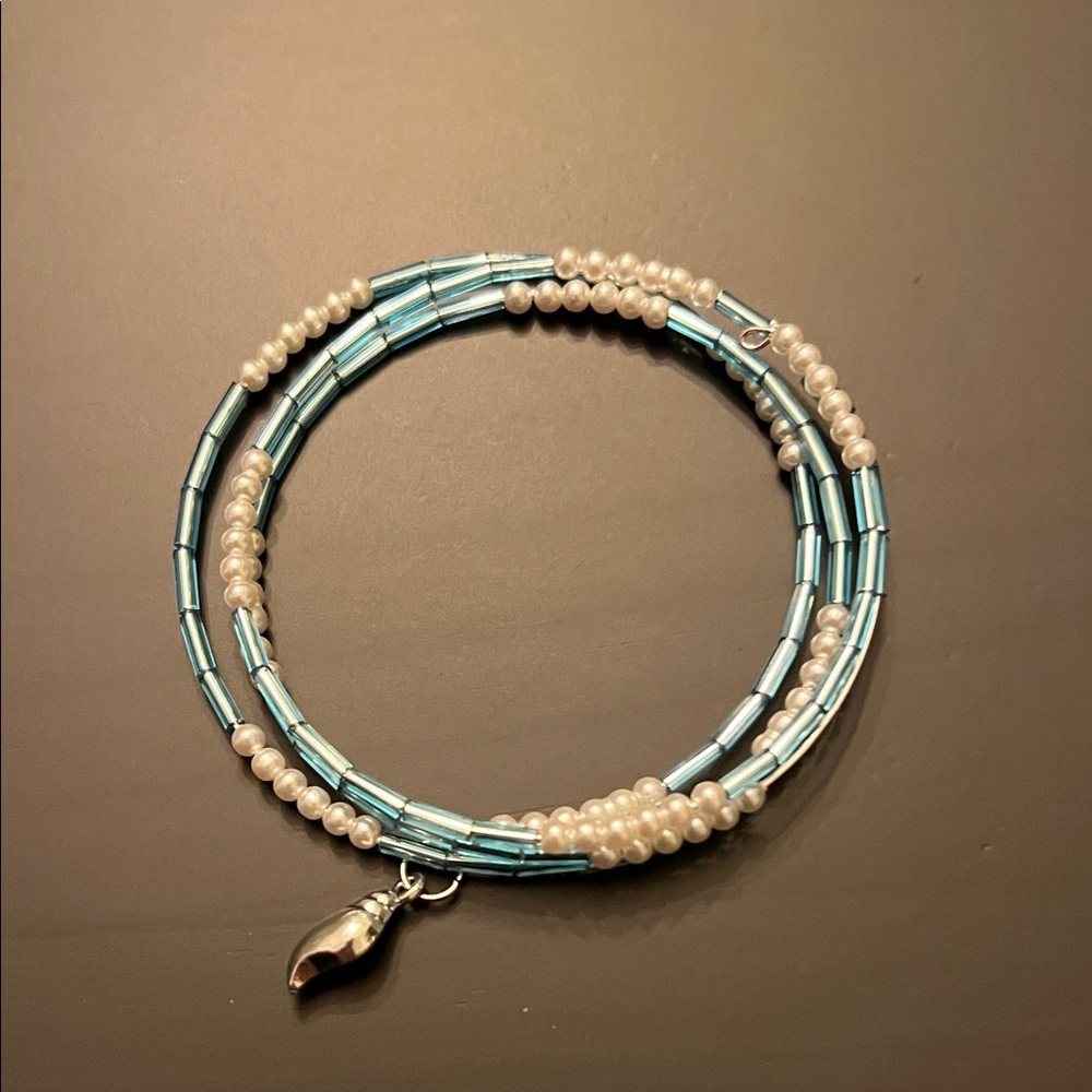 Hand Crafted Blue and White Beaded Bracelet